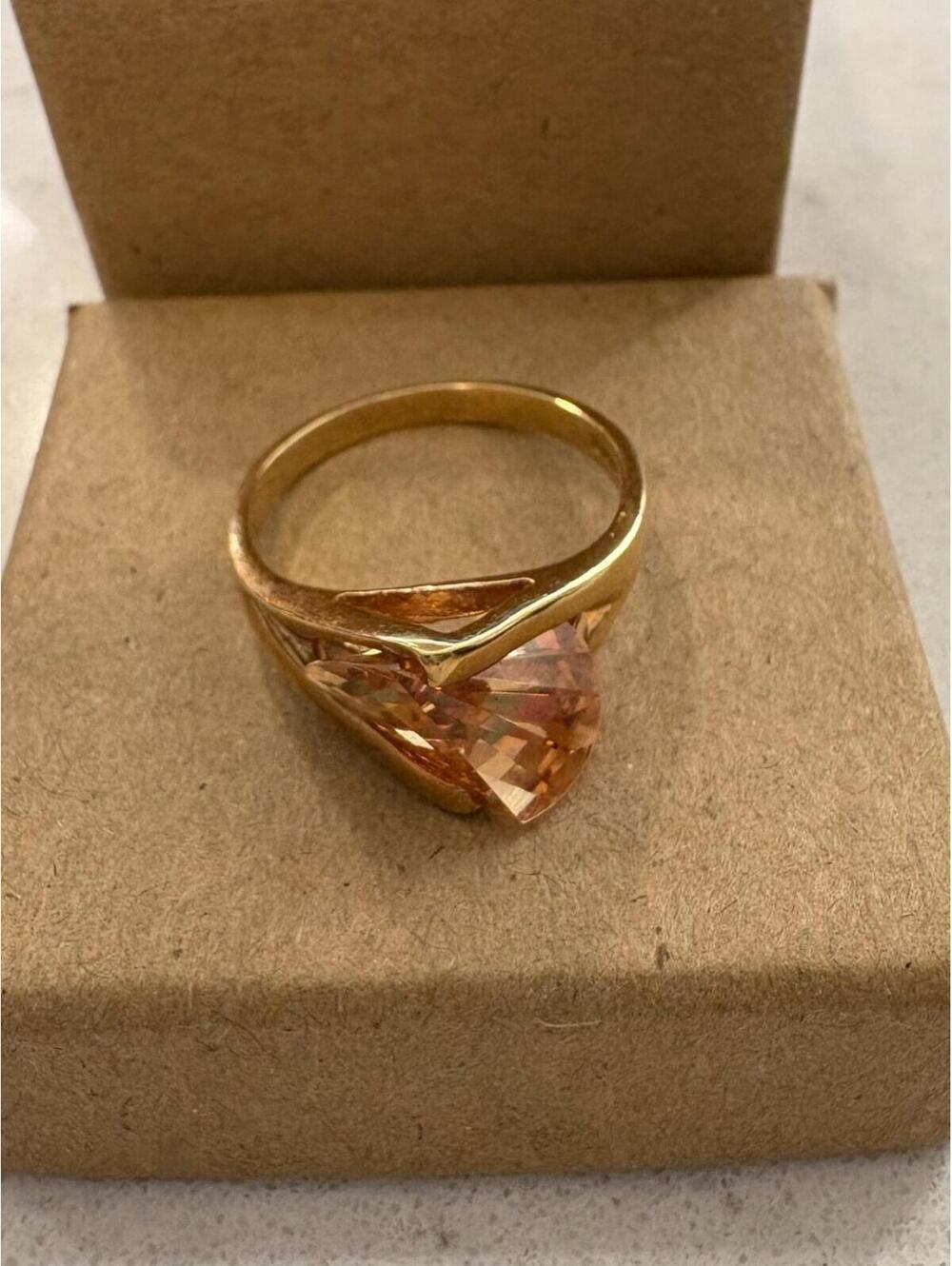 18k Gold Electroplated Ring with Peach Heart Crystal - Size 10
